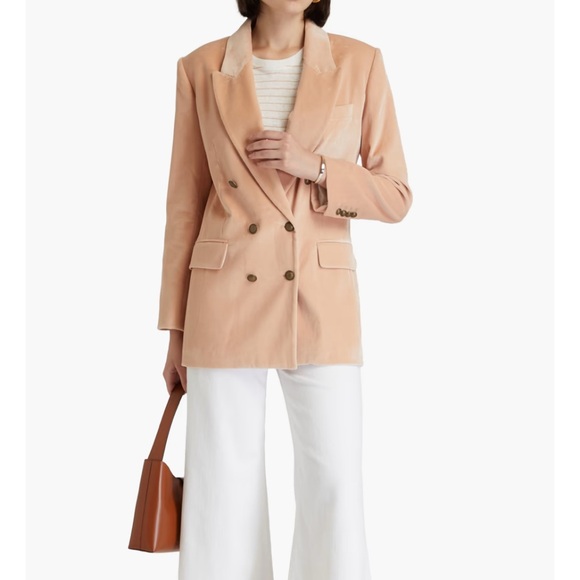 Frame Women's Pale Blush Pink Double-Breasted Velvet Chic Blazer Size 6 NEW - Picture 1 of 16